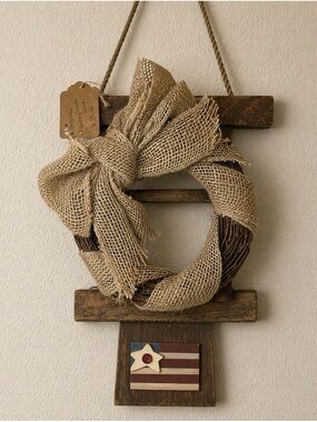 New 16x14 primitive Americana barnwood wreath American flag handmade 4th of july